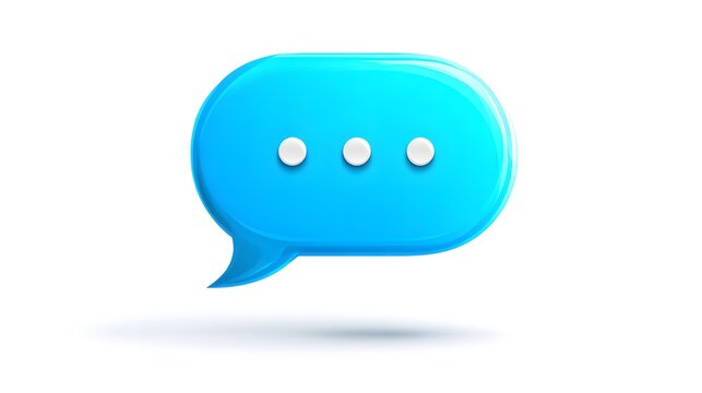 Glossy blue communication bubble icon displays ellipsis dots indicating an ongoing message - Powered by Adobe