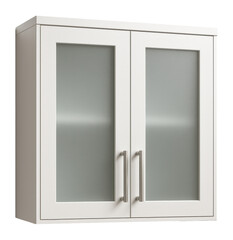 Wall-mounted double-door cabinet with frosted glass, ideal for a minimalist bathroom.