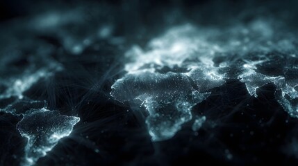 Futuristic digital world map with glowing connections across continents symbolizing global network and data