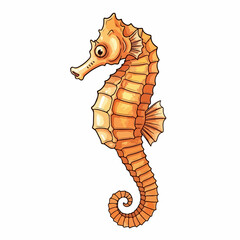 Illustration of a seahorse, a charming cartoon sea creature, depicted with intricate linework and a soft color palette. This seahorse illustration evokes gentleness of marine life.
