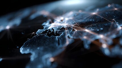 Abstract glowing network of connections spanning the illuminated globe symbolizing digital communication and global connectivity