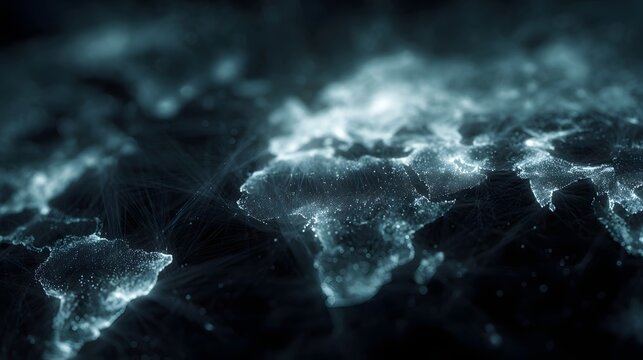 Futuristic digital world map with glowing connections across continents symbolizing global network and data - Powered by Adobe