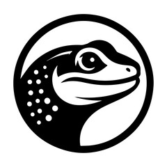 Obraz premium Black and White Lizard Head Inside Circle Logo Design.