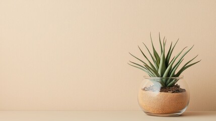 Elegant glass terrarium featuring lush air plants artfully arranged on a neutral surface