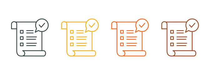 Checklist Document Icon Set. Task List and Approval Symbol in Line Style