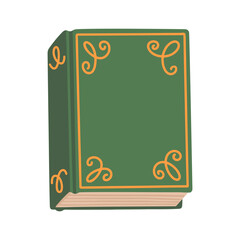 Vintage green book. Vector illustration. Old book with blank cover. Template for greeting card. 