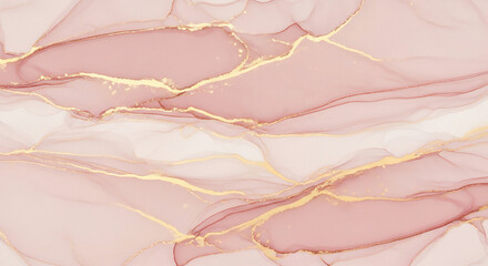 ピンクとゴールドのマーブル模様　エレガントで高級感のあるアルコールインクアート背景
