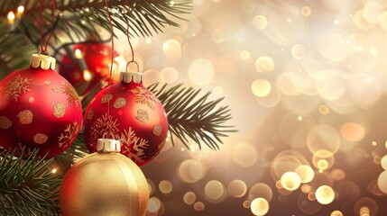 Festive Christmas scene with glowing tree and beautifully wrapped gifts. Warm lights, red and gold tones, and a cozy holiday atmosphere full of seasonal charm.