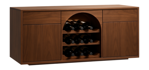 Credenza featuring an integrated wine rack, perfect for kitchen or dining areas.