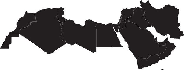 Arabic Countries Map Silhouette North Africa and Middle East with Political Lines © Griffin9678