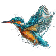 Obraz premium Colorful kingfisher diving with splashes