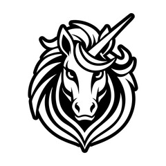 Glyph style icon showing a unicorn head