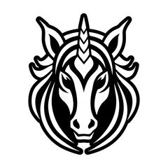 Glyph style icon showing a unicorn head