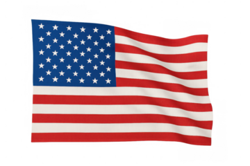 American flag, also known as old glory, waving and displaying its stars and stripes. The background is transparent