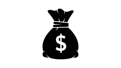 Black Money Bag Icon with Dollar Sign finance currency isolated on a transparent background