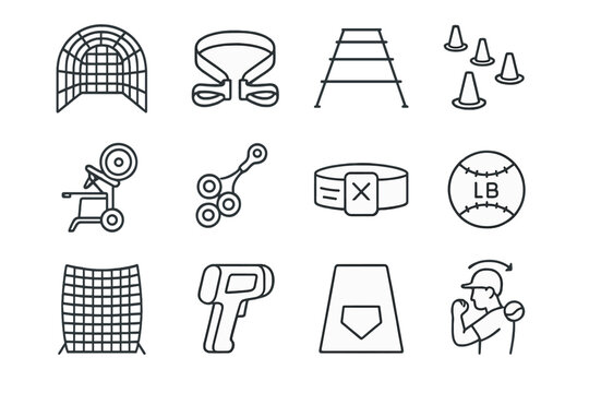 Swing baseball tracker arm resistance cage mat icon pitching vector training drill