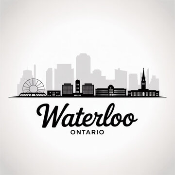 &lrm;Waterloo Ontario Skyline Silhouette &mdash; Canadian Tech and University City Vector Illustration