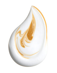 white cream dollop with caramel swirl teardrop shape glossy texture on isolated background