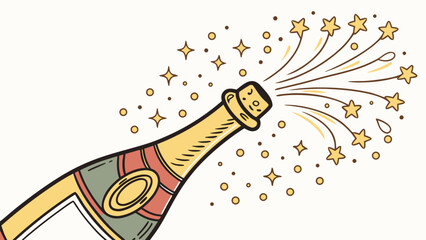 Celebratory champagne bottle unleashing sparkling stars, perfect for festive occasions and joyful celebrations, ideal for New Year's and birthdays