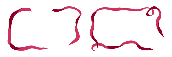 Pink coquette ribbon frame. Cute girly border for vintage Christmas illustration. Whimsical valentine holiday design with feminine bowknot. Pretty aesthetic birthday postcard graphic set in red.