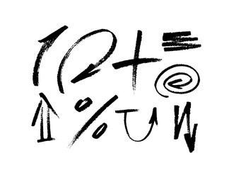 Group of chalked arrows and symbols. Hand drawn black charcoal symbols for hand drawn diagrams.