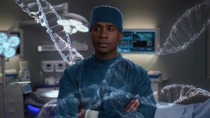 Surgeon examining DNA structures in a modern operating room - Powered by Adobe