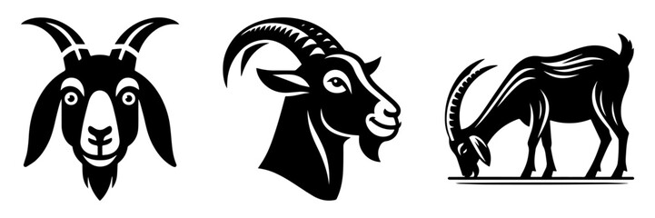 Obraz premium Goat Silhouettes: A Trio of Distinctive Animal Illustrations.