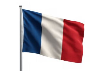 France flag pole, french national tricolor ensign waving, official european country symbol on transparent background