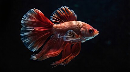 Fototapeta premium Seize the dynamic moment of a red Siamese fighting fish, stunning Betta splendens photography, vibrant underwater motion, elegant fins, powerful aquatic beauty, symbol of strength, energy, and gracefu