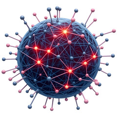 Abstract glowing virus particle with spikes isolated on transparent background