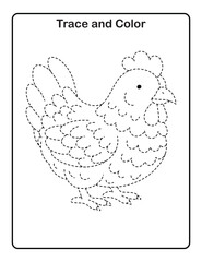 Cute Hen Dotted Line Tracing Sheet | Fun Hand Drawn Educational Coloring Page for Kids
