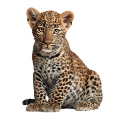 Fototapeta premium Young leopard cub sitting on a clean surface
