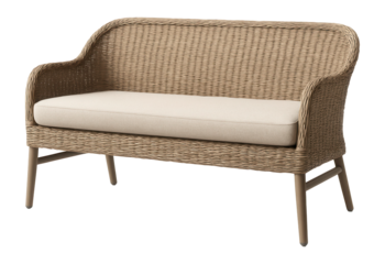 Stylish water-resistant bench with synthetic rattan, perfect for poolside relaxation.