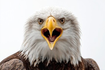 Obraz premium Bald eagle close-up head portrait, screaming on a white background.