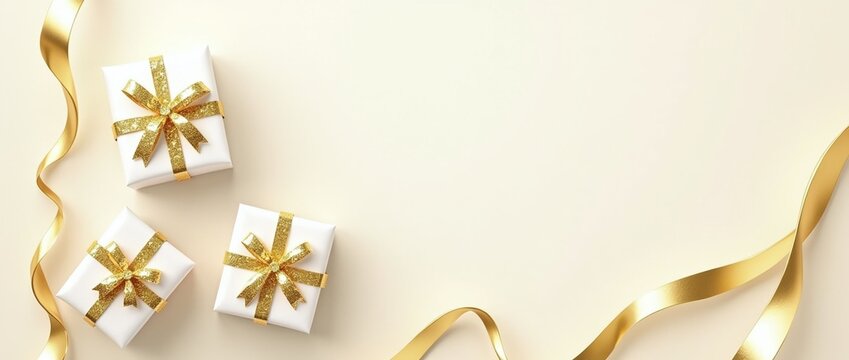 Gift boxes with gold ribbons for celebrations.