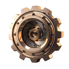 Detailed metallic steampunk gear mechanism isolated on transparent background