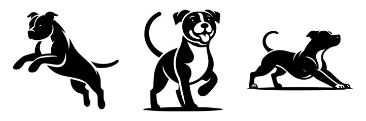 Naklejka premium Pitbull Silhouette Collection: Dynamic Poses and Expressions.