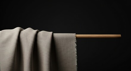 Draped fabric on a wooden rod against a dark background wall , trending, fashion, lifestyle