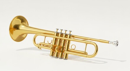Fototapeta premium Golden trumpet on a white background, angled to the right