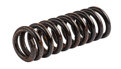 Heavy-Duty Coil Spring Close-up Dirty and Used Metal Isolated on transparent background