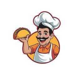 Logo featuring a cheerful chef. Vector illustration on a white background.