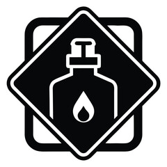 Black and white hazard warning symbol depicting flammable liquid in container