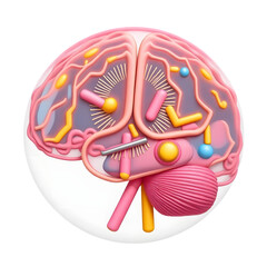 Colorful 3d model of human brain anatomy isolated on transparent background