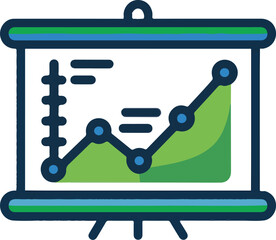 Blue and green graph on a presentation board icon chart vector illustration EPS file download.
