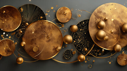 Blank minimalist horizontal kraft background. Gift craft wrapping paper in golden circle, dot for flyer, wallpaper, postcard, poster, collage for New Year, Christmas. Vector illustration EPS10