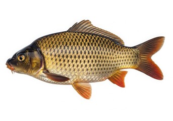 Fototapeta premium A single common carp fish isolated on a white background