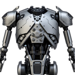 Detailed metallic robot torso and arms isolated on transparent background