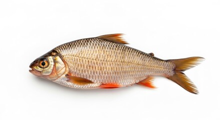 Obraz premium Freshwater fish tan scales, orange fins and eyes, isolated on white
