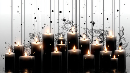 One line art Candles in minimalist style.
Burning candles in a continuous line. Isolated on white background Vector illustration EPS10