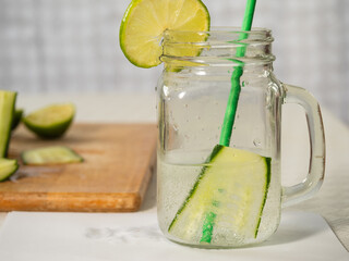 Healthy cucumber mint and lime refreshing detox drink 